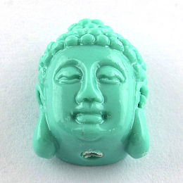 Honeyhandy Dyed Buddha Head Synthetical Coral Beads, Aquamarine, 15x10x7mm, Hole: 1mm