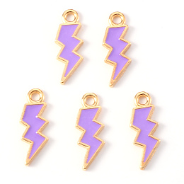 Honeyhandy Alloy Enamel Pendants, Lightning Bolt, Light Gold, Purple, 20x7x1.5mm, Hole: 2mm