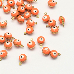 Honeyhandy Golden Tone Brass Enamel Charms, Flower with Eye, Coral, 9x7x5mm, Hole: 1mm