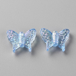 Honeyhandy Transparent Acrylic Beads, AB Color Plating, Butterfly, Cornflower Blue, 12.5x15x4.5mm, Hole: 1.2mm