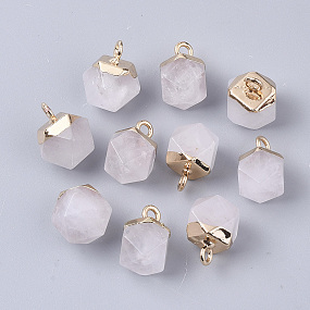 Honeyhandy Natural Quartz Crystal Charms, with Top Golden Plated Iron Loops, Star Cut Round Beads, 12x10x10mm, Hole: 1.8mm