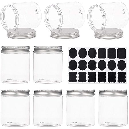 BENECREAT 8 Pack 8.3oz Large Clear PET Plastic Storage Containers Jars with Aluminum Screw Caps, 1 Sheet Sticker Label for Cosmetics, DIY Arts Crafts, Beads, Dry Food Snacks