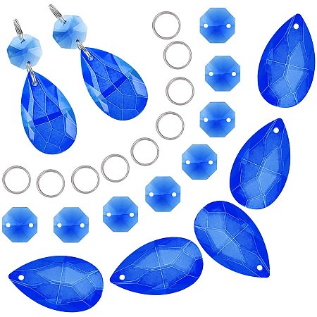 GORGECRAFT Crystal Chandelier Pendants Parts Beads 10Pcs Teardrop Glass Pendants 20Pcs Octagon Beads for Door Curtain Candlestick Party Wedding Chirstmas Decoration Blue