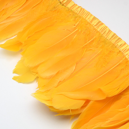 Fashion Goose Feather Cloth Strand Costume Accessories, Orange, 100~180x38~62mm; about 2m/bag