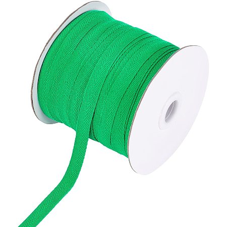 NBEADS 80 Yards(73.15m)/Roll Cotton Tape Ribbons, Herringbone Cotton Webbings, 10mm Wide Flat Cotton Herringbone Cords for Knit Sewing DIY Crafts, Green