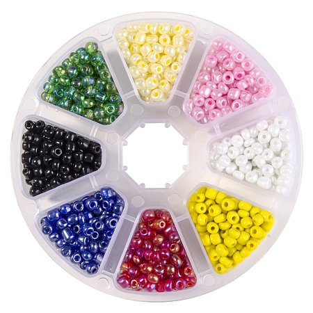 PandaHall Elite Multicolor 6/0 Diameter 4mm Transparent Lustered Round Glass Seed Beads for Jewelry Making, about 1440pcs/box