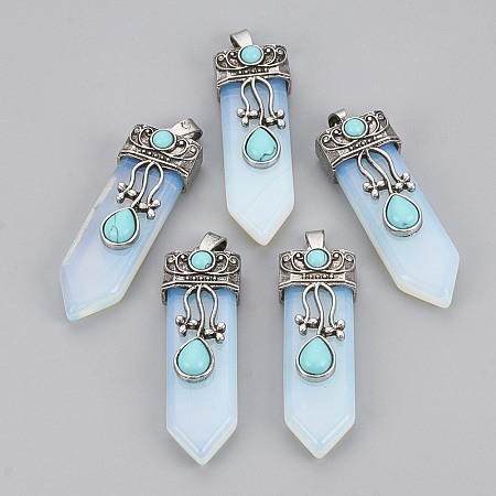 Honeyhandy Opalite Pendants, with Alloy Findings, Sword, Antique Silver, 49~55x16x10~11mm, Hole: 6.5x3mm
