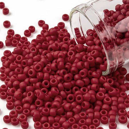 TOHO Round Seed Beads, Japanese Seed Beads, (45F) Opaque Frost Pepper Red, 8/0, 3mm, Hole: 1mm, about 222pcs/10g