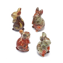 Honeyhandy Natural Ocean Jasper Sculpture Display Decorations, for Home Office Desk, Rabbit, 17~19x17~18.5x32~37mm