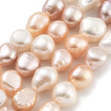 Natural Cultured Freshwater Pearl Beads Strands, Two Sides Polished, Grade 4A, Dark Salmon, 8~9mm, Hole: 0.5mm, about 19pcs/strand, 6.89''(17.5cm)