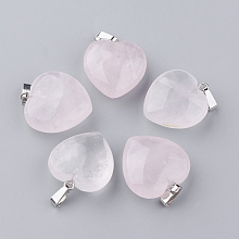 Honeyhandy Natural Rose Quartz Pendants, with Platinum Tone Alloy Findings, Heart, 22~23x20~21x9~10mm, Hole: 2.5x5.5mm