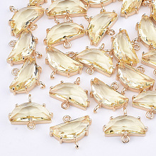 Arricraft Transparent Glass Links connectors, with Brass Findings, Faceted, Half Round, Light Gold, Light Khaki, 14x16x5mm, Hole: 1.2mm