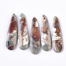 Honeyhandy Natural Aqua Terra Jasper Pendants, Teardrop, 45x12x4mm, Hole: 1.2mm