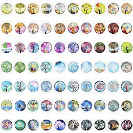 Arricraft 70 Pcs 25mm Printed Glass Cabochons, Flatback Dome Cabochons, Mosaic Tile for Photo Pendant Making Jewelry, Tree