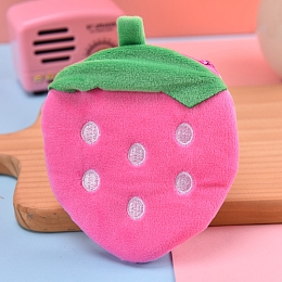 Honeyhandy Fruit Pattern Plush Wallet Pocket, Coin Purse with Zipper, Mini Pouch Purse, Strawberry Pattern, 12x11x1cm