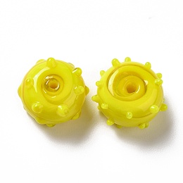 Honeyhandy Handmade Bumpy Lampwork Beads, Round, Yellow, 12x13x8mm, Hole: 1.6mm