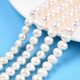 Honeyhandy Natural Cultured Freshwater Pearl Beads Strands, Potato, Creamy White, 6.5~7mm, Hole: 0.6mm, about 52~54pcs/strand, 13.39 inch(34cm)