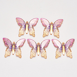 NBEADS Transparent Acrylic Pendants, with Plated Bottom, Butterfly, MediumVioletRed, 34x39x5.5mm, Hole: 1.2mm