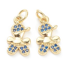 Honeyhandy Brass Micro Pave Cubic Zirconia Pendants, Long-Lasting Plated, Blue, Little Boy, Real 18K Gold Plated, 14x8x2mm, Hole: 3.2mm