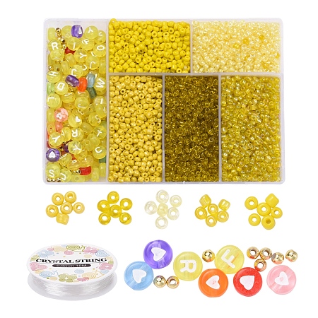 Honeyhandy DIY Jewelry Making Kits, Including Transparent & Opaque Glass Seed Beads, ABS Plastic & Acrylic Beads, Elastic Crystal Thread, Mixed Color, Beads: about 3140pcs/set