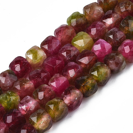 Natural Quartz Beads Strands, Dyed, Faceted, Cube, Medium Violet Red, 5.5x6x6mm, Hole: 1mm, about 61~62pcs/srand, 12.99 inch~13.19 inch(33cm~33.5cm)