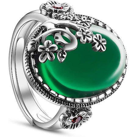 SHEGRACE Floral Ring for Women 925 Sterling Silver Finger Ring with Garnet Size 9(Adjustable) Antique Color