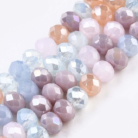 Honeyhandy Glass Beads Strands, AB Color Plated, Faceted, Rondelle, Pink, 3.5x3mm, Hole: 0.8mm, about 132~140pcs/strand, 14.80 inch~15.16 inch(37.6cm~38.5cm)