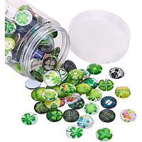 PandaHall Elite 140pcs Clover Mosaic Glass Cabochons, 18mm Clover Printed Glass Flat Back Mosaic Cabochons for Bracelet Pendant Necklace Cufflinks Rings Jewelry Making