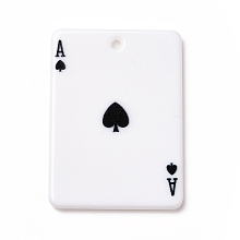 Honeyhandy Printed Acrylic Pendants, Rectangle with Playing Cards Pattern, Ace of Spades, Black, 36x25.5x2mm, Hole: 1.8mm