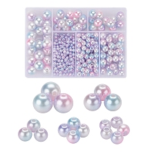 497Pcs 5 Style Rainbow ABS Plastic Imitation Pearl Beads, Gradient Mermaid Pearl Beads, Round, Pink, 4~12x3.5~11.5mm, Hole: 1.2~2mm