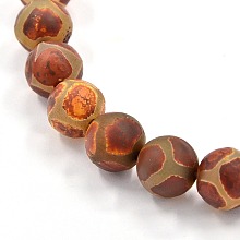 Honeyhandy Tibetan Style Rust Turtle Back Pattern dZi Beads, Natural Agate Round Beads, Frosted, 8mm, Hole: 2mm, about 37pcs/strand, 14.9 inch