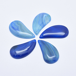 Honeyhandy Natural Agate Pendants, Dyed, teardrop, Blue, 46~50x24~26x5~7mm, Hole: 1.5~2mm