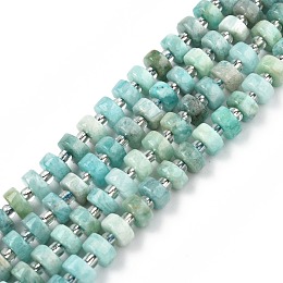 Honeyhandy Natural Amazonite Beads Strands, with Seed Beads, Heishi Beads, Flat Round/Disc, 6~6.5x3~3.5mm, Hole: 1mm, about 35~42pcs/strand, 7.09 inch~7.68 inch(18~19.5cm)