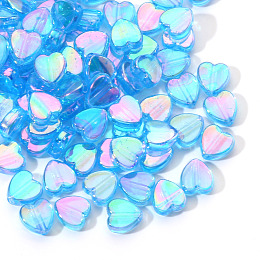 Honeyhandy 100Pcs Eco-Friendly Transparent Acrylic Beads, Dyed, AB Color, Heart, Blue, 8x8x3mm, Hole: 1.5mm