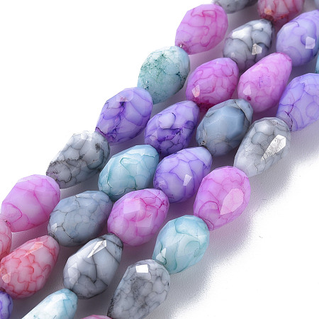 Arricraft Opaque Baking Painted Crackle Glass Beads Strands, Teardrop, Faceted, Mixed Color, 10.5~12x8mm, Hole: 1.5mm, about 33~34pcs/strand, 15.24 inch~15.59 inch(38.7cm~39.6cm)