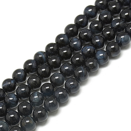 Honeyhandy Natural Tiger Eye Beads Strands,  Dyed, Round, Prussian Blue, 6mm, Hole: 1mm, about 62~63pcs/strand, 14.7~14.9 inch