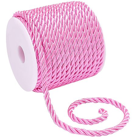 Pandahall Elite 5mm Decorative Twisted Satin Polyester Twine Cord Rope Pink String Thread Shiny Cord Choker Thread for Home Décor, Upholstery, Curtain Tieback, Honor Cord, 18mm/19 Yards