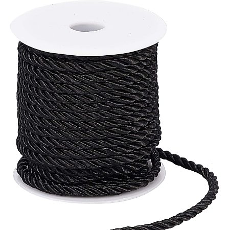 PandaHall Elite 3 Braided Cord Trim, 5mm Decorative Twine Cord Rope Shiny Viscose Cording for Home Décor, Embellish Costumes, Christmas Bag Drawstrings (59 Feet, Black)