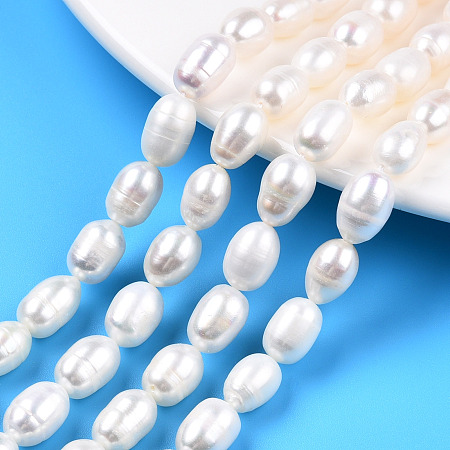Honeyhandy Natural Cultured Freshwater Pearl Beads Strands, Rice, Seashell Color, 9~11.5x7~8mm, Hole: 0.7mm, about 32~33pcs/strand, 13.78 inch~13.98 inch(35~35.5cm)