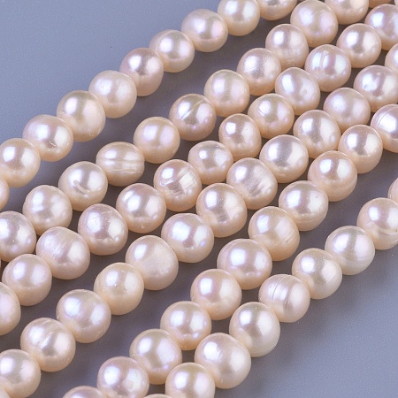 Grade AA Natural Cultured Freshwater Pearl Beads Strands, Round, PeachPuff, 7~8mm, Hole: 0.8mm, about 57pcs/strand, 15.16 inch(38.5cm)