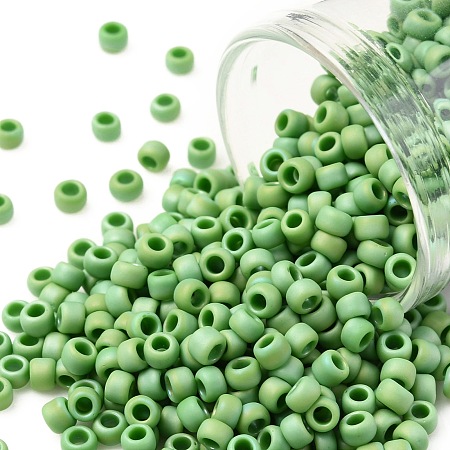 TOHO Round Seed Beads, Japanese Seed Beads, (407F) Green Opaque Rainbow Matte, 8/0, 3mm, Hole: 1mm, about 222pcs/bottle, 10g/bottle