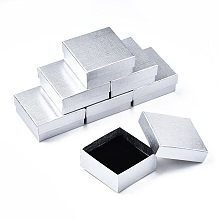 Honeyhandy Cardboard Jewelry Boxes, for Ring, Earring, Necklace, with Sponge Inside, Square with Bowknot, Silver, 7.4x7.4x3.2cm