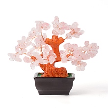 Honeyhandy Natural Rose QuartzChips Money Tree Bonsai Display Decorations, for Home Office Decor Good Luck, 140x85x170mm