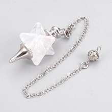 Honeyhandy Natural Quartz Crystal Dowsing Pendulum Big Pendants, with Platinum Tone Brass Findings, Merkaba Star, 235mm, Hole: 2mm