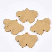 Honeyhandy Spray Painted Acrylic Pendants, Rubberized Style, Ginkgo Leaf, BurlyWood, 33x45x2mm, Hole: 1.4mm