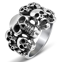 Honeyhandy Steam Punk Style Titanium Steel Multi-Skull Finger Rings, Hollow Wide Rings for Men, Stainless Steel Color, US Size 12(21.4mm)