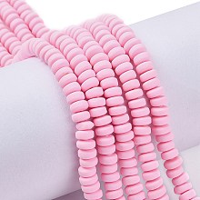 Honeyhandy Handmade Polymer Clay Beads Strands, for DIY Jewelry Crafts Supplies, Flat Round, Pearl Pink, 6~7x3mm, Hole: 1.5mm, about 113~116pcs/strand, 15.55 inch~16.14 inch(39.5~41cm)