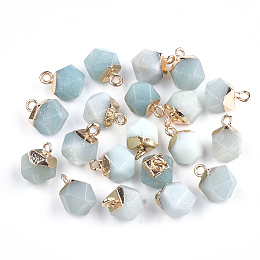 Honeyhandy Electroplate Natural Amazonite Charms, with Iron Findings, Faceted, Golden, 11~12x8x8mm, Hole: 1.5mm