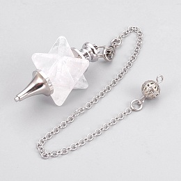 Honeyhandy Natural Quartz Crystal Dowsing Pendulum Big Pendants, with Platinum Tone Brass Findings, Merkaba Star, 235mm, Hole: 2mm