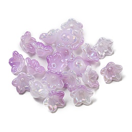 Iridescent Acrylic Bead Caps, AB Color Plated, 5-Petal Flower, Plum, 12.5x12.5x6.5mm, Hole: 1.5mm